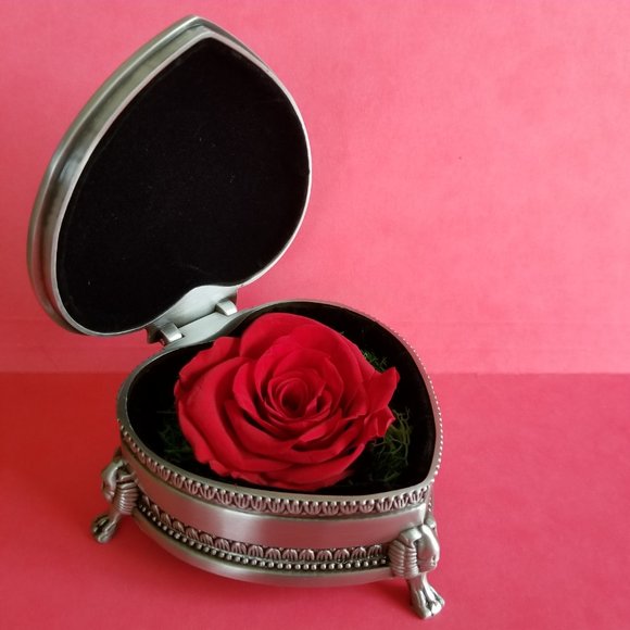 Preserved Eternal Red Rose in Heart-shaped Jewelry Box - Picture 3 of 15